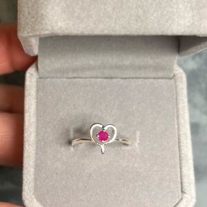 Natural Ruby in a Heart Ring 925 Sterling Silver setting Size 5